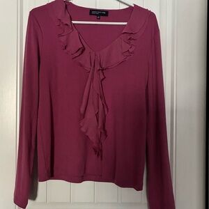 Jones New York Rose Pink Ruffled V Neck Sweater